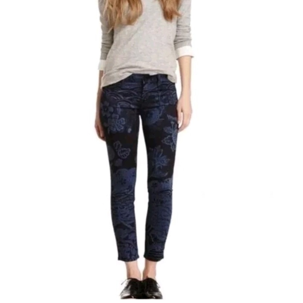 Mother Jeans Women's Sz 24 Blue The Looker Crop Moon of Tokyo Floral Denim